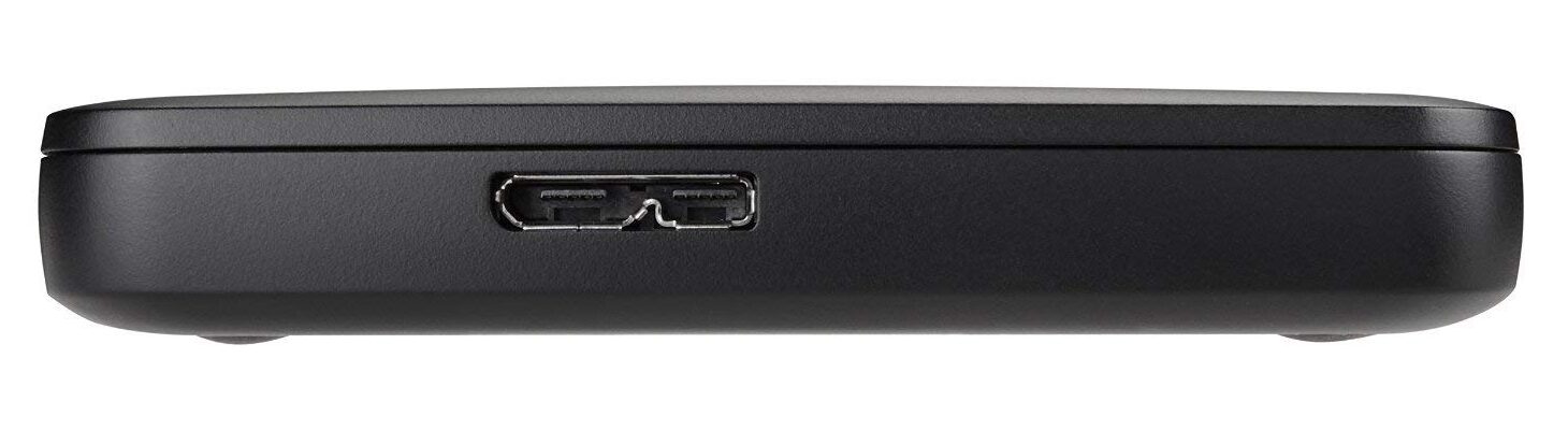 Toshiba Canvio Basics 1 TB von der Seite mit USB-3.0-Anschluss Toshiba Canvio Basics 1 TB von der Seite mit USB-3.0-Anschluss