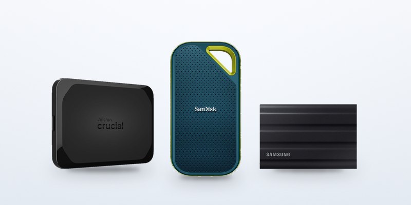 Externe SSDs Crucial X10 Pro, SanDisk Extreme Pro Portable und Samsung T7 Shield